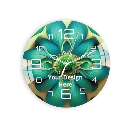 Bluish Green Customized Green Leafy Flower Printed Acrylic Wall Clock for Home &amp; Office Decorative (Size - 12")