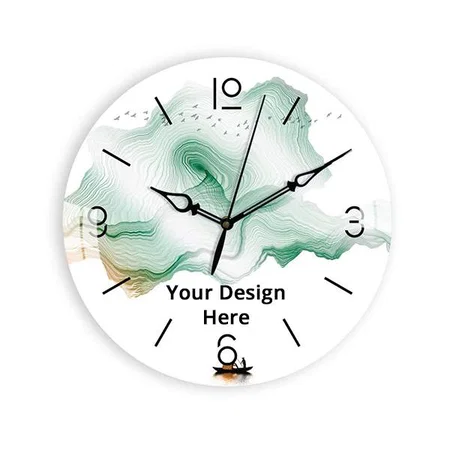 White Green Waves Customized Printed Acrylic Wall Clock for Home &amp; Office Decorative (Size - 12")