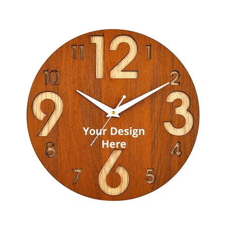 Brown Customized Wooden Wall Clock Big Size 12″ Silent Quartz Decorative Wall Clock Non-Ticking Antique Battery Operated