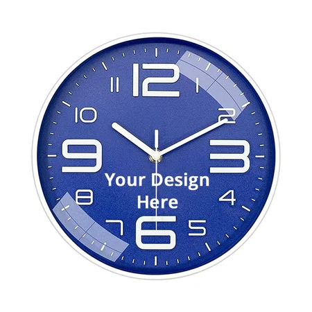Blue Customized Wall Clock 12" Silent Quartz Decorative Wall Clock Non-Ticking Classic Digital Clock Battery Operated Round Easy to Read