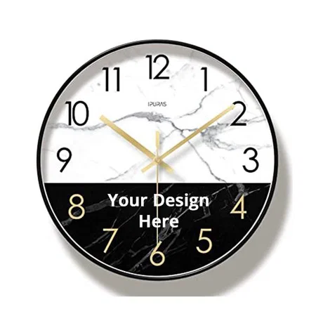 Black and White Customized Wall Clock 12" Silent Quartz Decorative Wall Clock Non-Ticking Classic Digital Clock Battery Operated