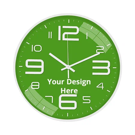 Green Customized Wall Clock 12" Silent Quartz Decorative Wall Clock Non-Ticking Classic Digital Clock Battery Operated