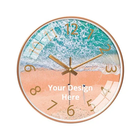 Sea Blue Customized Wall Clock 12" Silent Quartz Decorative Wall Clock Non-Ticking Classic Digital Clock Battery Operated Round