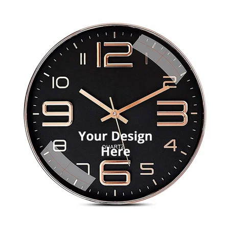 Black Customized Wall Clock 12" Silent Quartz Decorative Wall Clock Non-Ticking Classic Digital Clock Battery Operated