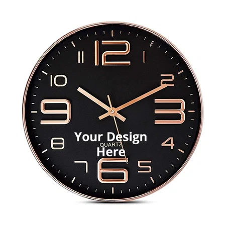Rose Gold Black Customized Plastic Wall Clock 12" Silent Quartz Wall Clck Non-Ticking, Decorative