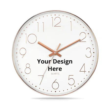 Rose White Customized Wall Clock 12" Silent Quartz Wall Clock Non-Ticking Decorative Wall Clock Battery Operated Round Classic Clock for Office