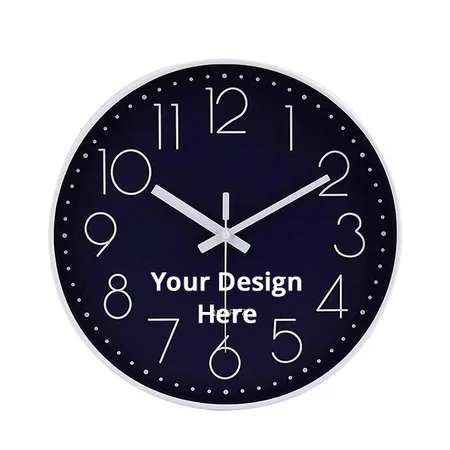 Navy Blue Customized Wall Clock 12" Silent Quartz Decorative Latest Wall Clock Non-Ticking, Battery Operated, Round, Easy to Read