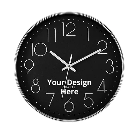 Black White Silver Panel Customized Wall Clock 12" Silent Quartz Decorative Latest Wall Clock Non-Ticking Classic Clock