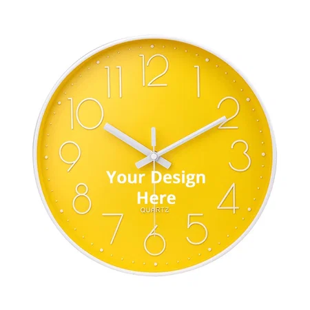 Yellow Customized Wall Clock 12" Silent Quartz Decorative Latest Wall Clock Non-Ticking, Battery Operated