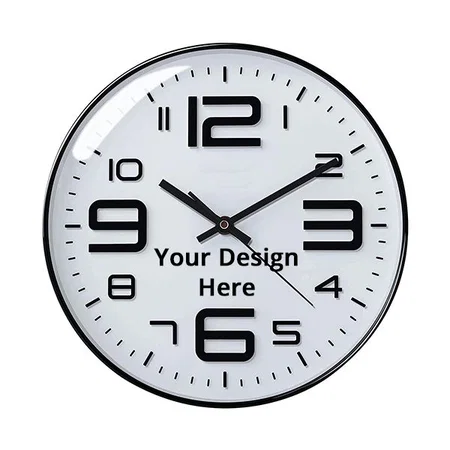 White With Black Panel Customized Wall Clock 12" Silent Quartz Decorative Wall Clock Non-Ticking Classic Digital Clock Battery Operated