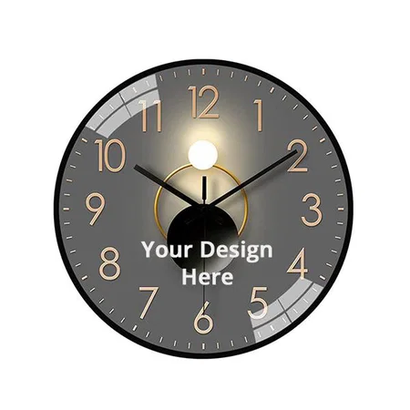 Grey Customized Wall Clock 12" Silent Quartz Decorative Wall Clock Non-Ticking Classic Digital Clock, Battery Operated, Round