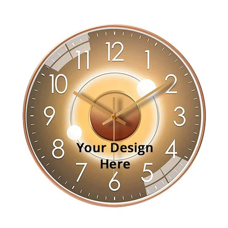 Light Brown Customized Wall Clock 12" Silent Quartz Decorative Wall Clock Non-Ticking Classic Digital Clock Battery Operated Round