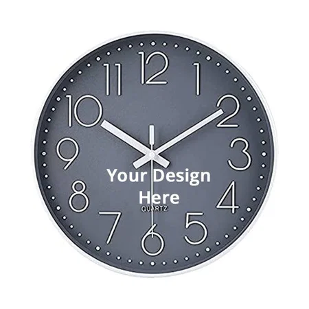 Grey Customized Wall Clock 12" Silent Quartz Decorative Latest Wall Clock Non-Ticking Classic Clock Battery Operated, For Room/Home/Kitchen/Bedroom/Office/School