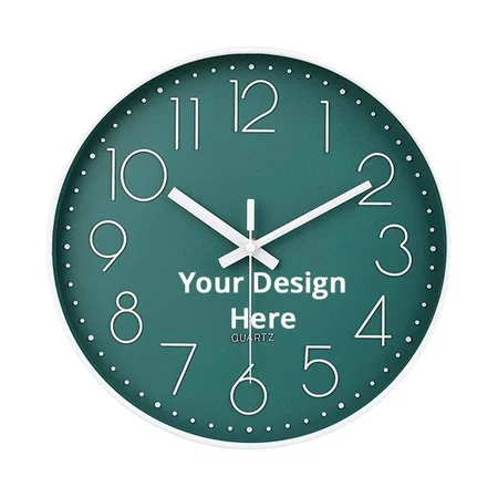 Green Customized Wall Clock 12" Silent Quartz Decorative Latest Wall Clock Non-Ticking Classic Clock