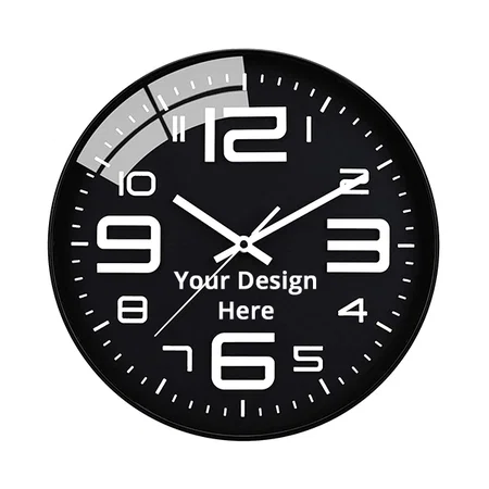 Black Customized Rylan Wall Clock 12" Silent Quartz Decorative Wall Clock, Round Easy to Read, Handheld Complete Home/Kitchen/Bedroom