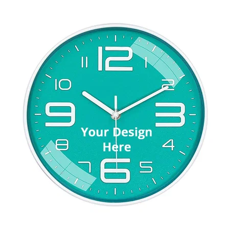 Sky Blue Customized Wall Clock 12" Silent Quartz Decorative Wall Clock Non-Ticking Classic Digital Clock Battery Operated Round, Easy to Read, Handheld