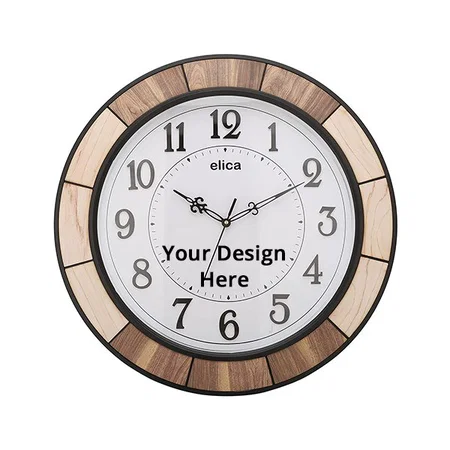 Brown Customized Wall Clock 18" Round Shape Wooden Look Jumbo Size Home &amp; Office Large Wall Clock