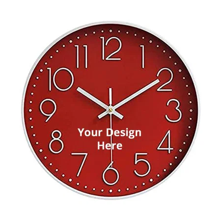 Red Customized Wall Clock for Home | 12" Silent Quartz Decorative Wall Clock Non-Ticking Classic Digital Clock Battery Operated