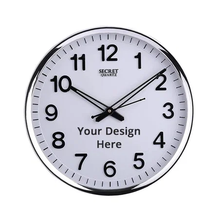 White With Silver Frame Customized Wall Clock 12" Silent Quartz Wall Clock Non-Ticking Decorative Wall Clock Battery Operated Round Classic Clock for Office