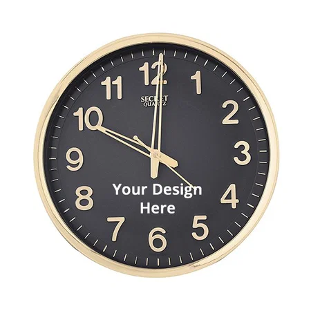 Black Gold Customized Wall Clock 12" Silent Quartz Wall Clock Non-Ticking Decorative Wall Clock Battery Operated Round Classic Clock