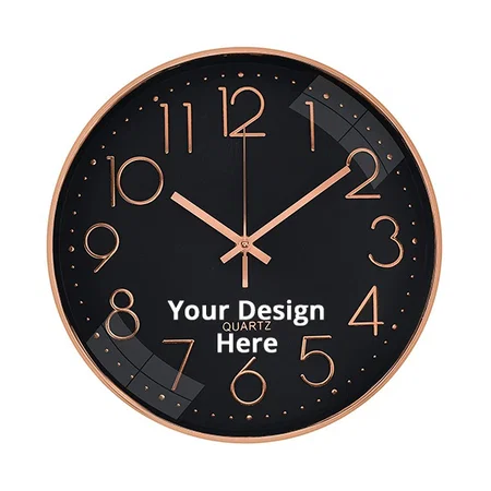 Rose Black Customized Wall Clock 12" Silent Quartz Wall Clock Non-Ticking Decorative Wall Clock Battery Operated