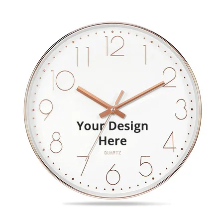 Rose White Customized Wall Clock 12" Silent Quartz Wall Clock Non-Ticking Decorative Wall Clock Battery Operated Round Classic Clock