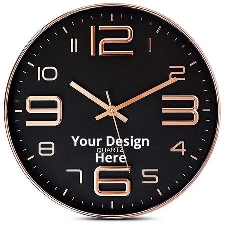 Black Rose Customized Wall Clock 12" Silent Quartz Wall Clock Non-Ticking Decorative Wall Clock, Battery Operated, Round, Classic Clock