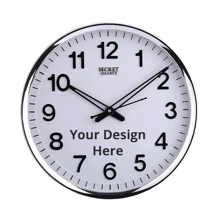 White Silver Customized Wall Clock 12" Silent Quartz Wall Clock Non-Ticking Decorative Wall Clock Battery Operated