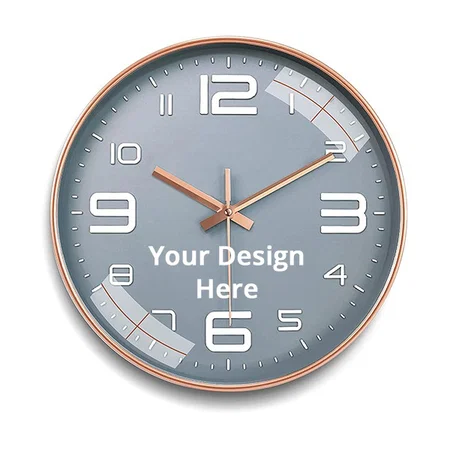 Grey Gold Customized Wall Clock 12" Silent Quartz Decorative Wall Clock Non-Ticking Classic Digital Clock Battery Operated Round Easy to Read