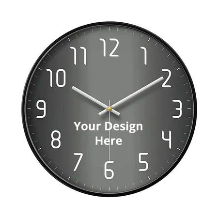 Grey Customized Wall Clock 12" Silent Quartz Decorative Wall Clock Non-Ticking Classic Digital Clock Battery Operated Round Easy to Read
