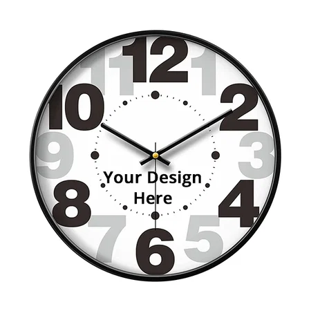 White Customized Wall Clock 12" Silent Quartz Decorative Wall Clock, Non-Ticking, Classic Digital Clock Battery Operated Round Easy to Read Handheld Complete Home/Kitchen/Bedroom
