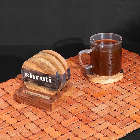 Brown Customized Design Tea Coaster Set Wooden Decorative Coasters For Home and Office