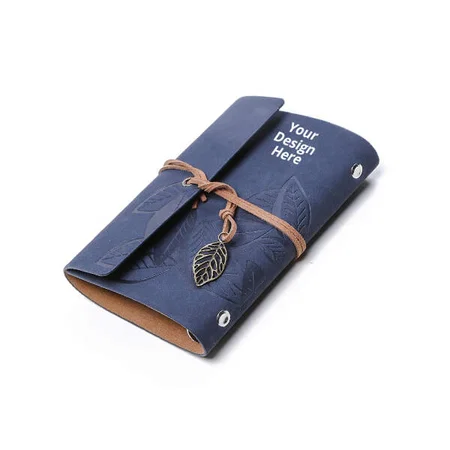 Dark Blue Customized Vintage PU Leather Travel Notebook Diary, Loose Strings