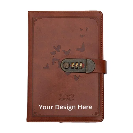 Brown Customized Diary with Number Combination Lock (22x15 cm, 230 Pages)