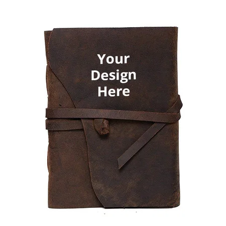 Brown Customized Handcrafted Jute Leather Cover Writing Diary Notebook, Unruled Smooth White Paper Sheet (5x7 Inch)