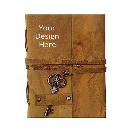 Brown Customized Leather Handmade Love Travel Printed Antique Key Lock Writing Diary (7x5 Inches)