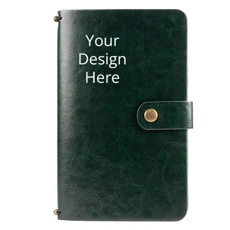 Green Customized Leather Travel Journal Diary and Lined Notebook