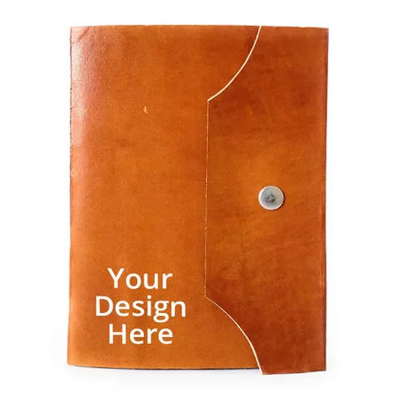 Tan Customized Leather A5 Diary with Snap Button for Lock Unlined Paper