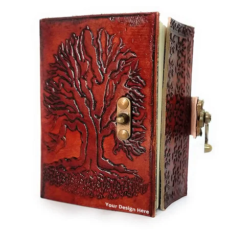 Brown Customized Handmade Leather Journal, Pocket Size Unruled Paper Diary with Brass Lock (5 Inch x 3.5 Inch)