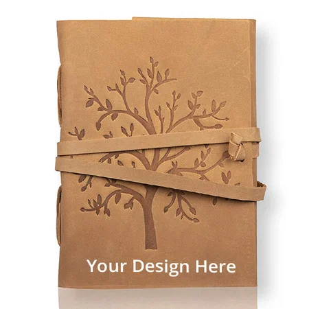Brown Customized Embossed Tree Leather Notepad 7x5 Inches