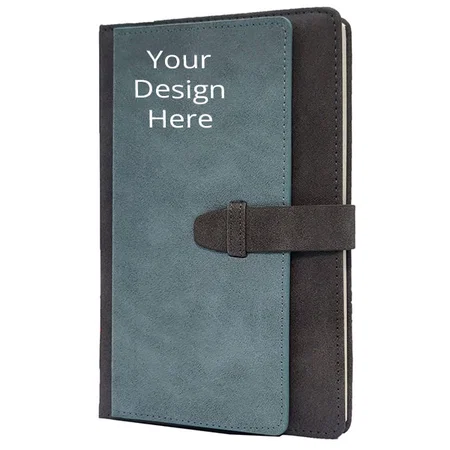 Grey Black Customized Hard Bound Notebook Diary with PU Leather Belt Lock , 200 Pages for Office Personal Planner Notebook Diary (A5 or 5.8" * 8.3")