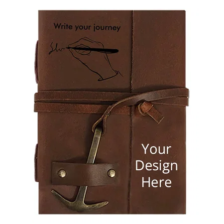 Brown Customized Leather Cover Classic Vintage Design Writing Diary Notebook Journal for Men and Women - A5 Size (200 Pages-120 GSM)