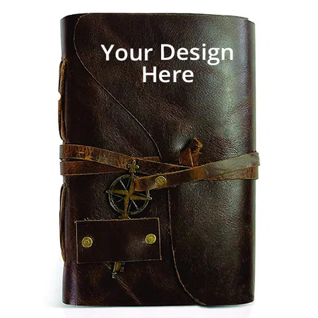 Brown Customized Journal with Leather Flap (7 x 5 x 1.5 Inches)