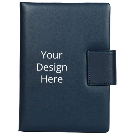 Blue Customized A5 Size - Hard Bound Notebook with a Magnetic Overlap - Padded PU Soft Leather Cover Material