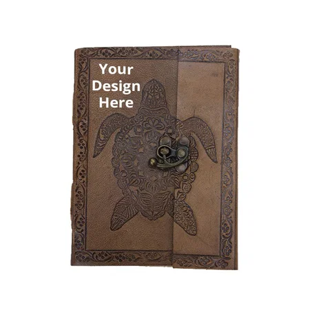 Tortoise Design Customized Leather Journal Notebook Travel Writing Diary, Vintage Sketch Book (Cotton Paper, 7x5 Inch)