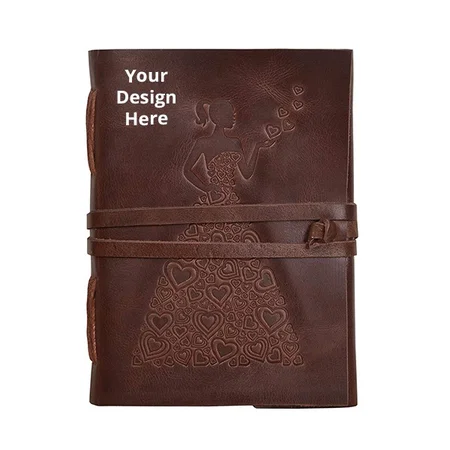 Dark Brown Customized Leather Vintage Diary, Princess with Heart Embossed (5 × 7 inch, Unlined Paper)