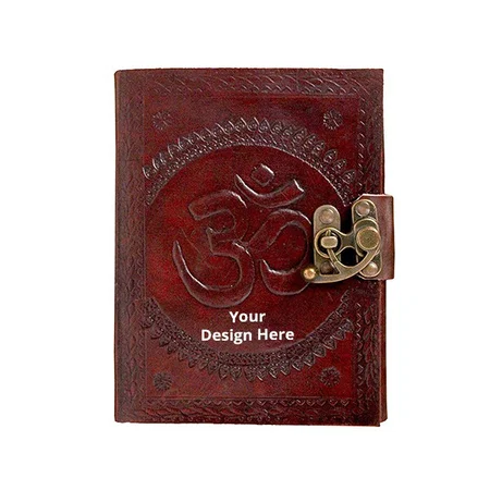 Red Customized Unique Handmade Om Embossed Travel Leather Diary (7'' x 5'', 100 Pages)