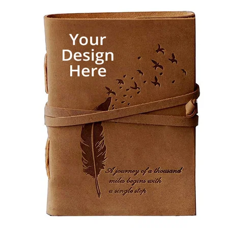 Brown Customized Leather Bound Diary Embossed with Leaf &amp; Quote, Unlined, 5×7 inches Size, 200 Pages