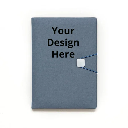 Grey Customized Premium A-5 PU Leather Journal With Metal Accessorised Elastic Band Closure