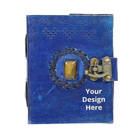 Royal Blue Customized Pure Genuine Real Vintage Leather Handmade Paper Notebook Dairy, Stone Embossed, with Metal Lock (5" x 3.5'',100 Pages, Unruled)